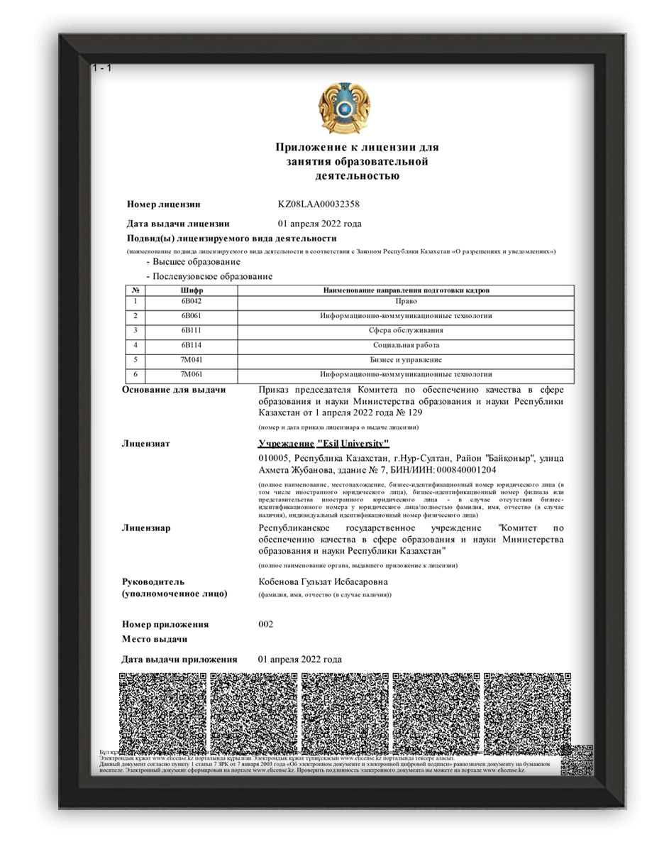Certificate of the ESIL University International Business School